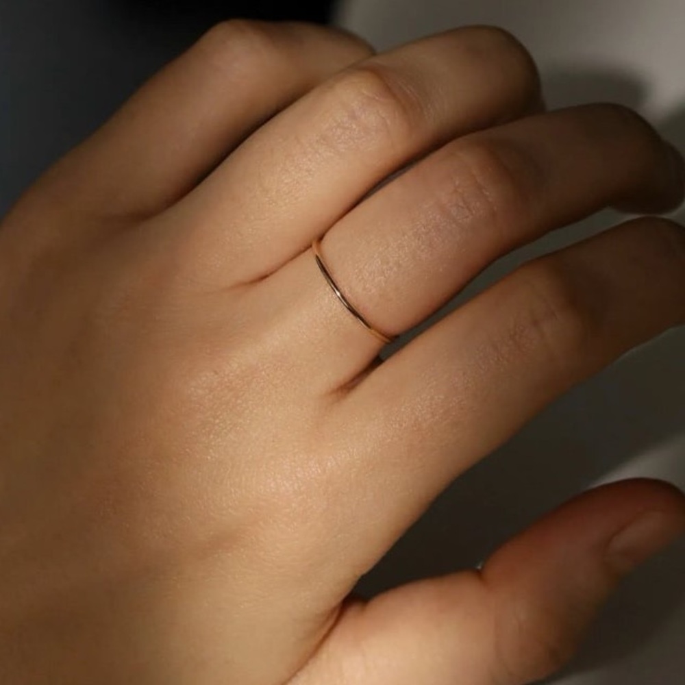 14K Gold 1MM Thin Wedding Engagement Promise Stacking Ring Band - Picture 5 of 7